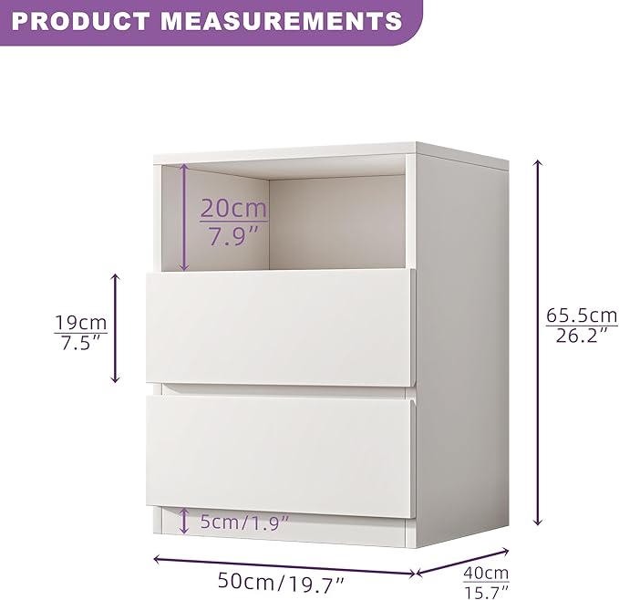 White Modern Entertainment Center Set - Freestanding Storage Drawers Cabinet Floor Nightstands with 2 Drawers for Living Room and Bedroom (C-19'' Nightstand)