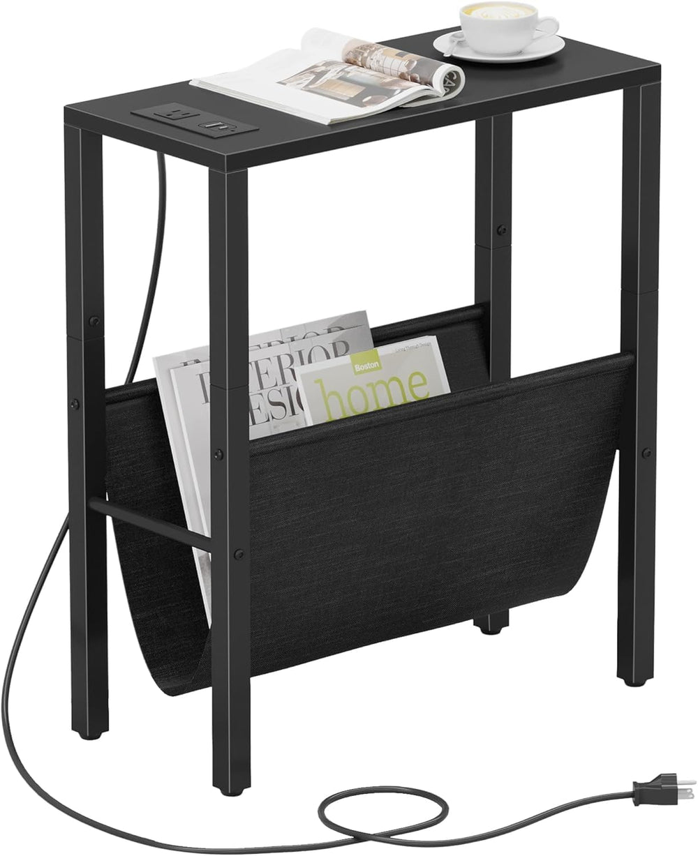 Vagusicc Narrow End Table with Charging Station, Narrow Nightstand with USB P...