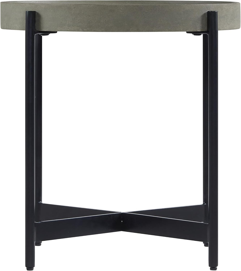 Brookline 20-Inch Round Wood End Table with Concrete Coating and Powder-Coate...