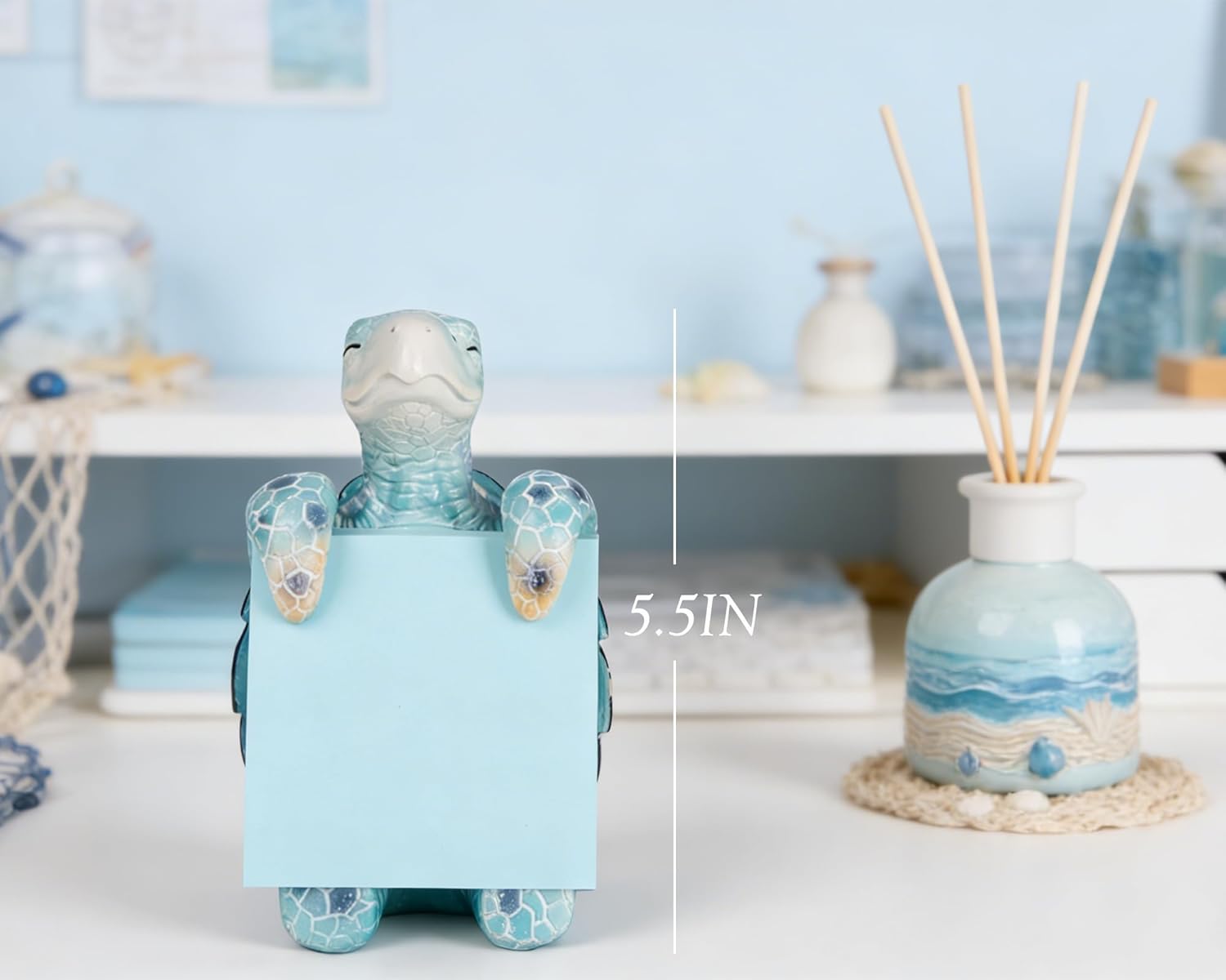 Sea Turtle Pop-Up Sticky Note Dispenser with 100 Sheets 3 x 3 Inch Notes, Handmade Resin Sea Turtle Desk Decor for Office, Home & Classroom, Gift for Teachers & Coworkers - Blue