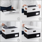 PRANDOM Foldable Storage Bins with Lids [3-Pack] Fabric Collapsible Storage Boxes Baskets Cubes Containers with Handles for Closet Living Room Bedroom (Black & White 17.7x11.8x11.8'')