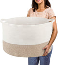 R RUNKA Extra Large Cotton Rope Basket 22" x 14" - Toy Basket for Kids -Blanket Basket for Living Room - Woven Baskets for Storage