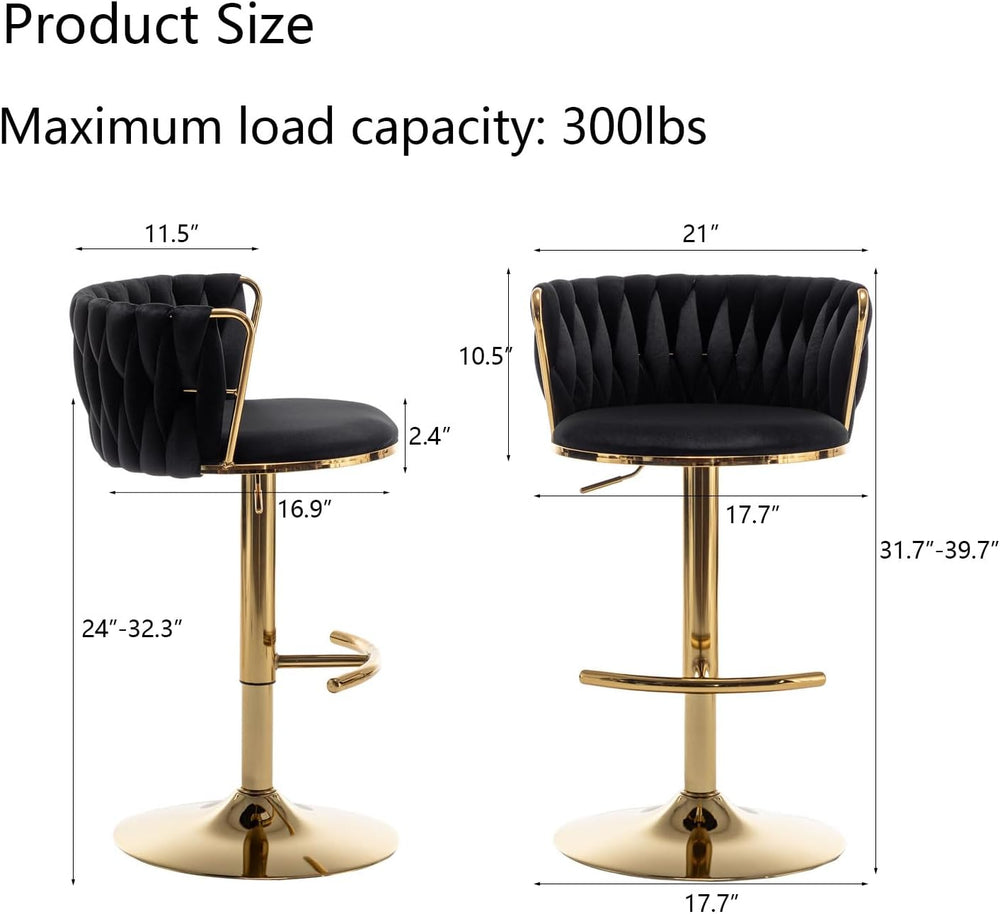 Riknuxi Velvet Bar Stools Set of 3, Counter Height Bar Chairs with Low Back, ...