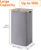 Lifewit 100L Laundry Basket with Lid, Clothes Hampers for Laundry with Bamboo Handles and A Removable Bag, Large Foldable Laundry Hamper for Bedroom, Bathroom, Dorm, Laundry Room, Gray