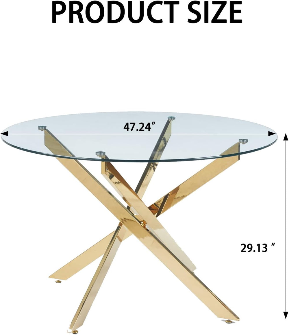 47.24" Round Dining Table for 6 8, Modern Clear Glass Kitchen Table for ...
