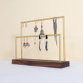 GemeShou wooden earring holder organizer for girls, walnut stud earring display stand for boutique store, jewelry storage organizer shelf【Walnut stand-Two Tiers】