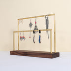 GemeShou wooden earring holder organizer for girls, walnut stud earring display stand for boutique store, jewelry storage organizer shelf【Walnut stand-Two Tiers】