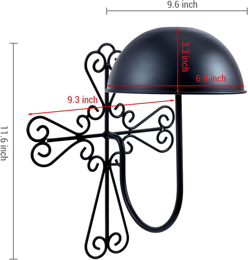 MyGift 2 Pcs Vintage Hat Holder Rack Wall Mount, Helmet and Large Brim Hat Holder, Hanging Black Metal Wig Display Dome, Scrollwork Cross Style