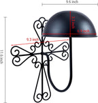 MyGift 2 Pcs Vintage Hat Holder Rack Wall Mount, Helmet and Large Brim Hat Holder, Hanging Black Metal Wig Display Dome, Scrollwork Cross Style