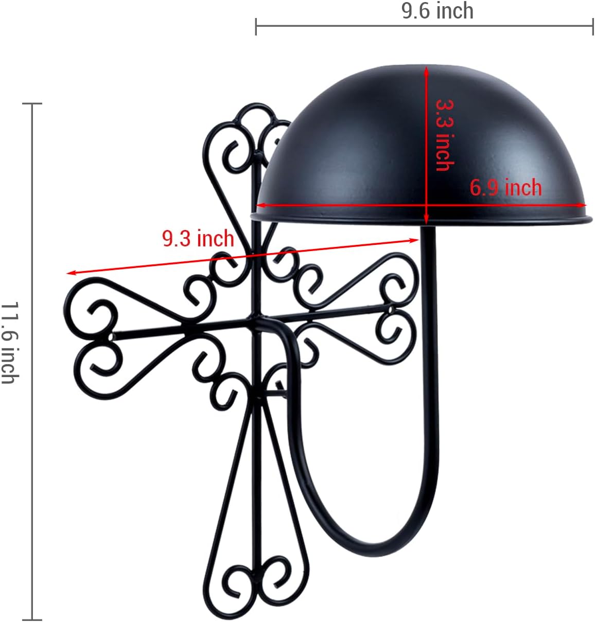 MyGift 2 Pcs Vintage Hat Holder Rack Wall Mount, Helmet and Large Brim Hat Holder, Hanging Black Metal Wig Display Dome, Scrollwork Cross Style