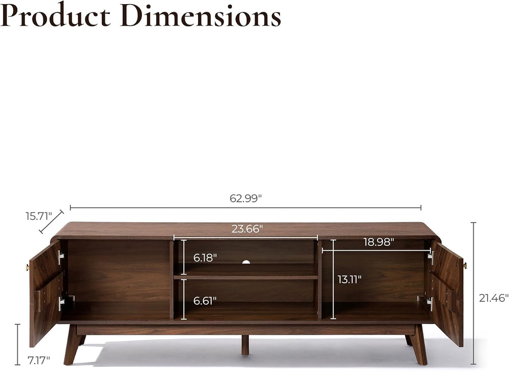 LuxenHome 63" Mid Century Modern TV Stand for Living Room for TVs up to ...