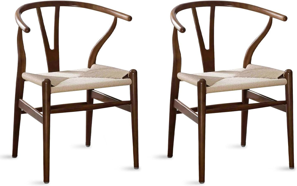 Polynices Wishbone Chairs Set of 2, Rattan Dining Chairs (Walnut)