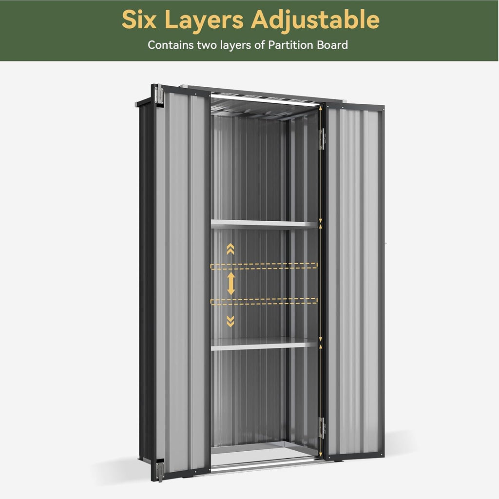 Aoxun 22 Cu.Ft Outdoor Storage Cabinet Metal Garden Shed with 2 Adjustable Shelves 3 Layer Waterproof Vertical Storage Shed for Patio Garden, Garage, Porch