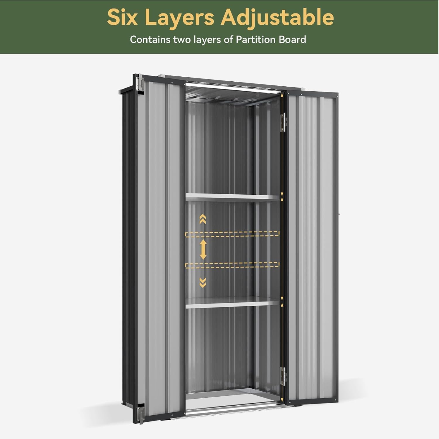 Aoxun 22 Cu.Ft Outdoor Storage Cabinet Metal Garden Shed with 2 Adjustable Shelves 3 Layer Waterproof Vertical Storage Shed for Patio Garden, Garage, Porch