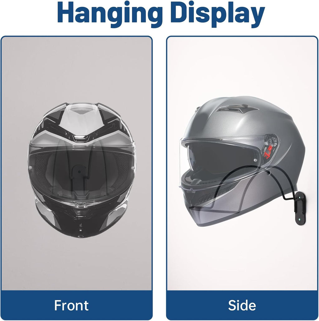 2 Pcs Helmet Rack Hanger Wall Mount Display, Helmet Holder Hooks Wall Mount for Equestrian Motorcycle Hat - White & Black