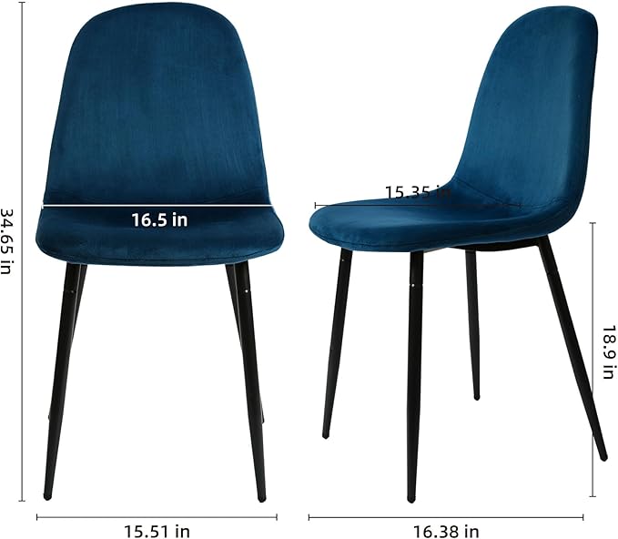 CangLong Modern Velvet Chairs with Metal Legs for Living, Bedroom, Restaurant, Dining Room, Set of 4, Dark Blue