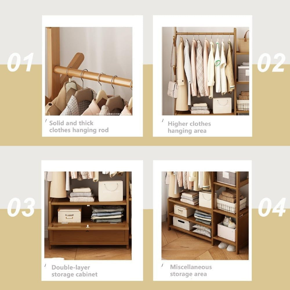 Wooden Coat Stand - Portable Freestanding Garment Rack with Hooks, Storage Sh...