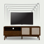 Calista TV Stand 1 Drawer 2 Door – Chestnut Finish Media Console with Open Shelf & Fabric Panel Doors, Mid-Century Modern Style with Tapered Legs, Easy Assembly