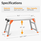 Multifunctional & Adjustable Work Platform with Wheels, 330 lbs Capacity, 25 to 35 inches Step Ladder, Aluminum Folding Scaffolding Ladder, Heavy Duty Portable Bench Ladder Stool with Non-Slip Feet