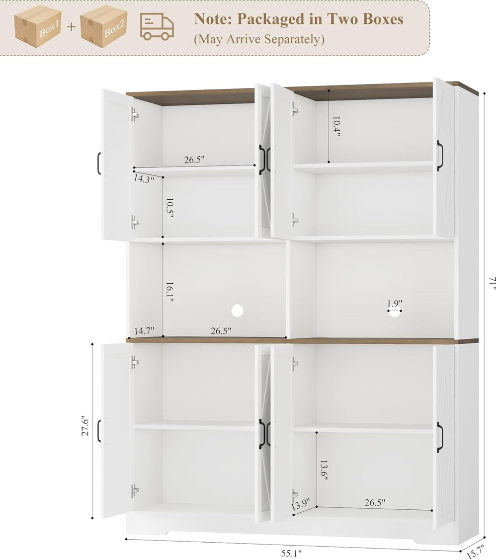 HOSTACK 71" Tall Pantry Cabinet, 55" Wide Kitchen Pantry Storage Ca...