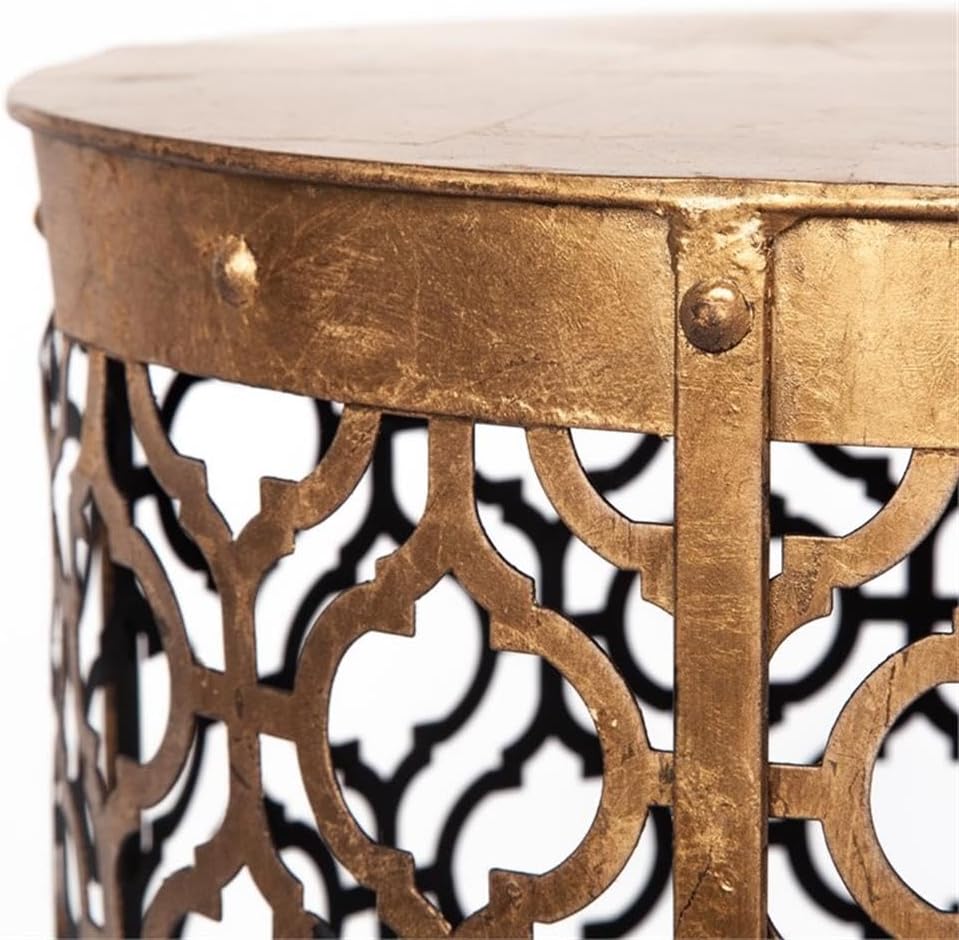 Pemberly Row Gold Cylindrical Metal Accent Tables, Set of 2, 16x15 in, Antiqu...