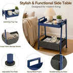 Small End Table with Fabric Storage Basket, 2-Tier Modern Metal Side Table with Tray Top, Unique Side Tables, Cute Coffee Table for Living Room, Bedroom, and Small Spaces, Navy Blue