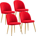 Velvet Dining Chairs Set of 4, Upholstered Mid Century Modern Dining Room Chairs, Armless Accent Chair with Metal Gold Legs for Living Room, Kitchen, Rose Red