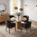 Mid-Century Modern Charcoal Dining Chairs Set of 4, Linen Upholstered Kitchen Dining Room Chairs with Wood Legs, Curved Backrest Armchairs, Charcoal