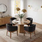 Mid-Century Modern Charcoal Dining Chairs Set of 4, Linen Upholstered Kitchen Dining Room Chairs with Wood Legs, Curved Backrest Armchairs, Charcoal