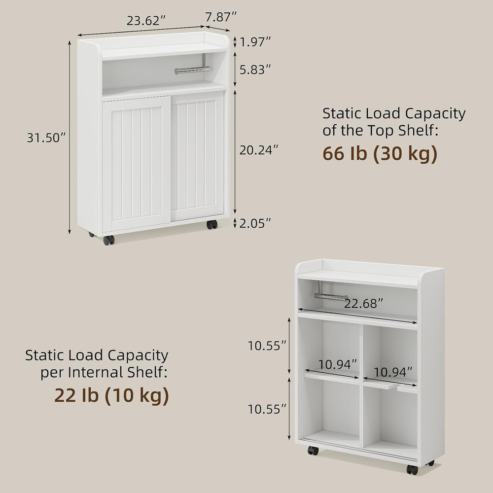 Halitaa Slim Bathroom Storage Cabinet, Slim Floor Cabinet with Sliding Doors,...