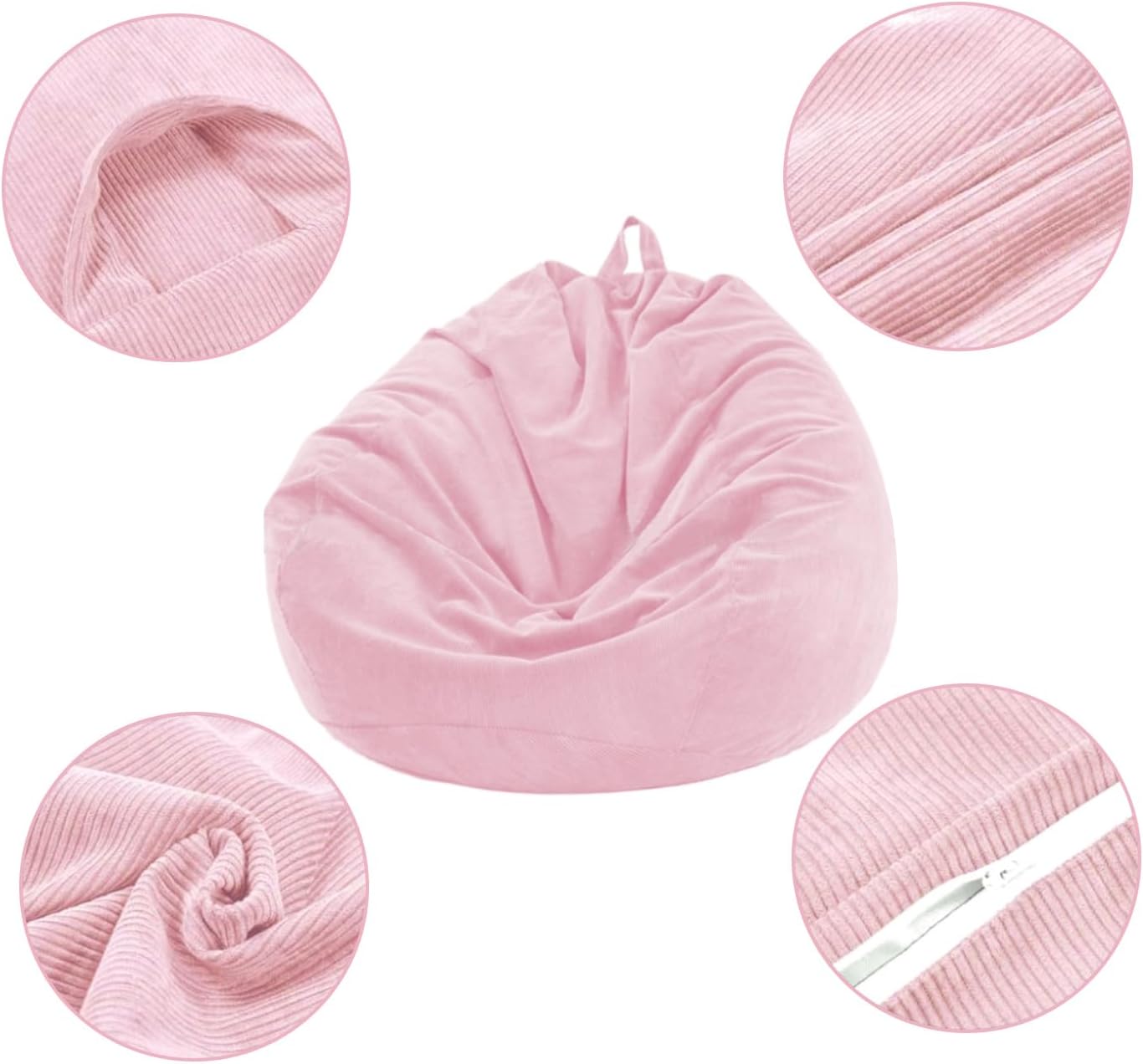 Bean Bag Chair Cover (No Filler) for Adults and Kids, Extra Large Stuffed Animal Storage Bean Bag Washable Soft Premium Corduroy Stuffable Bean Bag Cover(Pink)