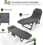 Camping Cot for Adults with Cushion, Portable Folding Camping Cot, 5-Position Folding Chaise Lounge(C1)