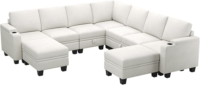 Belffin Modular Sectional Sofa Couch with Storage U Shape Convertible Corner Couches for Living Room White Couch