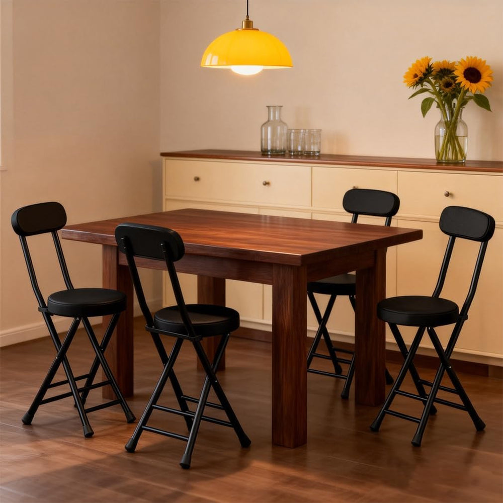 Folding Stool with Back, Padded Leather Round Foldable Stool, Foldable Bar Ch...