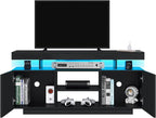 HOMMPA Modern LED TV Stand for 55/50/43/40/32 inch TVs with Power Outlets, Gaming Entertainment Center with Storage Media Table TV Consoles for Living Room, Black