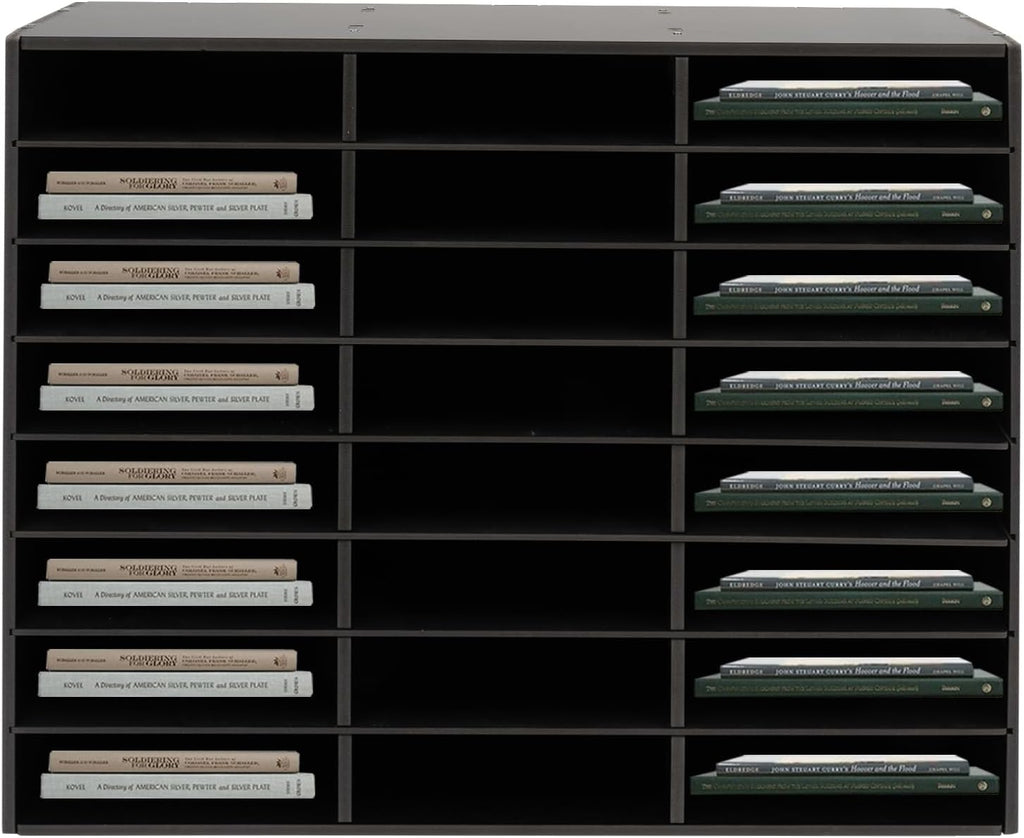 24 Compartments Literature Organizer, Desktop File Sorter Mail Center Paper Storage Cabinet Classroom Mailbox for Files Documents Papers Magazines (Black 24Slots)