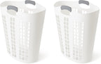 Gracious Living Easy Carry Flex Hamper, Large 87.5 Liter Lightweight Plastic Ventilated Laundry Basket Clothes Bin with Handles, White (2 Pack)