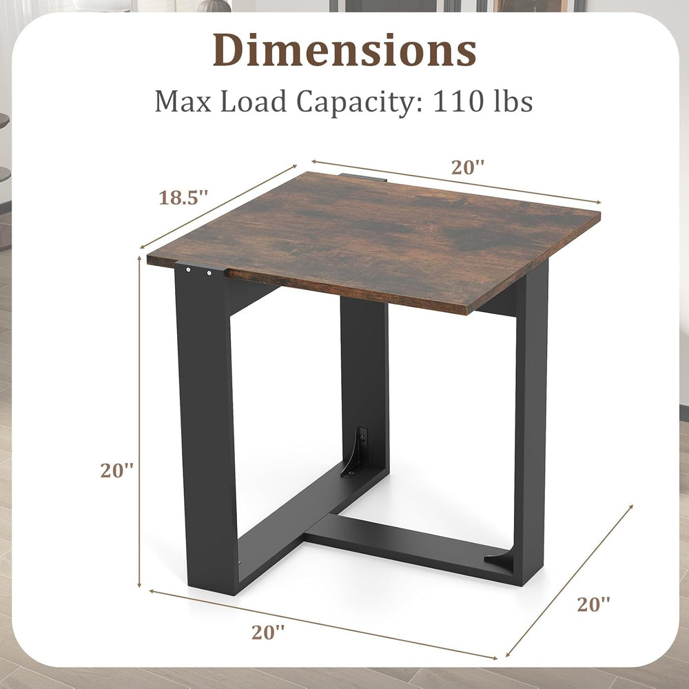 Giantex Industrial End Table Set of 2, Square Bedside Night Stand w/T-Shape M...