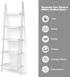 5-Tier Ladder Shelf, Wooden Wall Leaning Bookshelf Rack, Modern Display Storage Bookcase Unit for Home Office Living Room