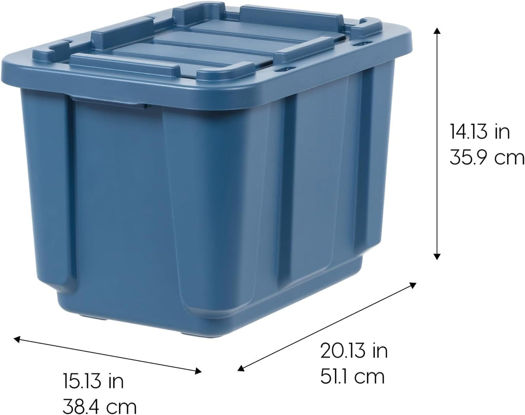 IRIS USA 12 Gallon Eco-Friendly Heavy Duty Truck Bed Toolbox Storage Tote Bins with Lids, 4 Pack - Made in USA, Tough Snap On Lockable Lid Stackable Industrial Rugged Tubs, Garage Organization - Navy
