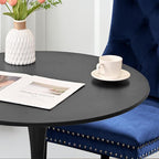 3-Pieces 31.5" Round Dining Table Set for 2, Black Dining Table & Velvet Upholstered Dining Chairs Set of 2 for Kitchen Dining Room Apartment Small Space(Black Table & Blue Chairs)