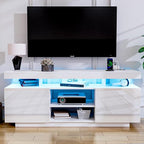 HOMMPA LED TV Stand for 65/60/55 inch TV Modern Entertainment Center with Power Outlets, Gaming TV Consoles with Storage Media Table with LED Lights Game Cabinet for Living Room White