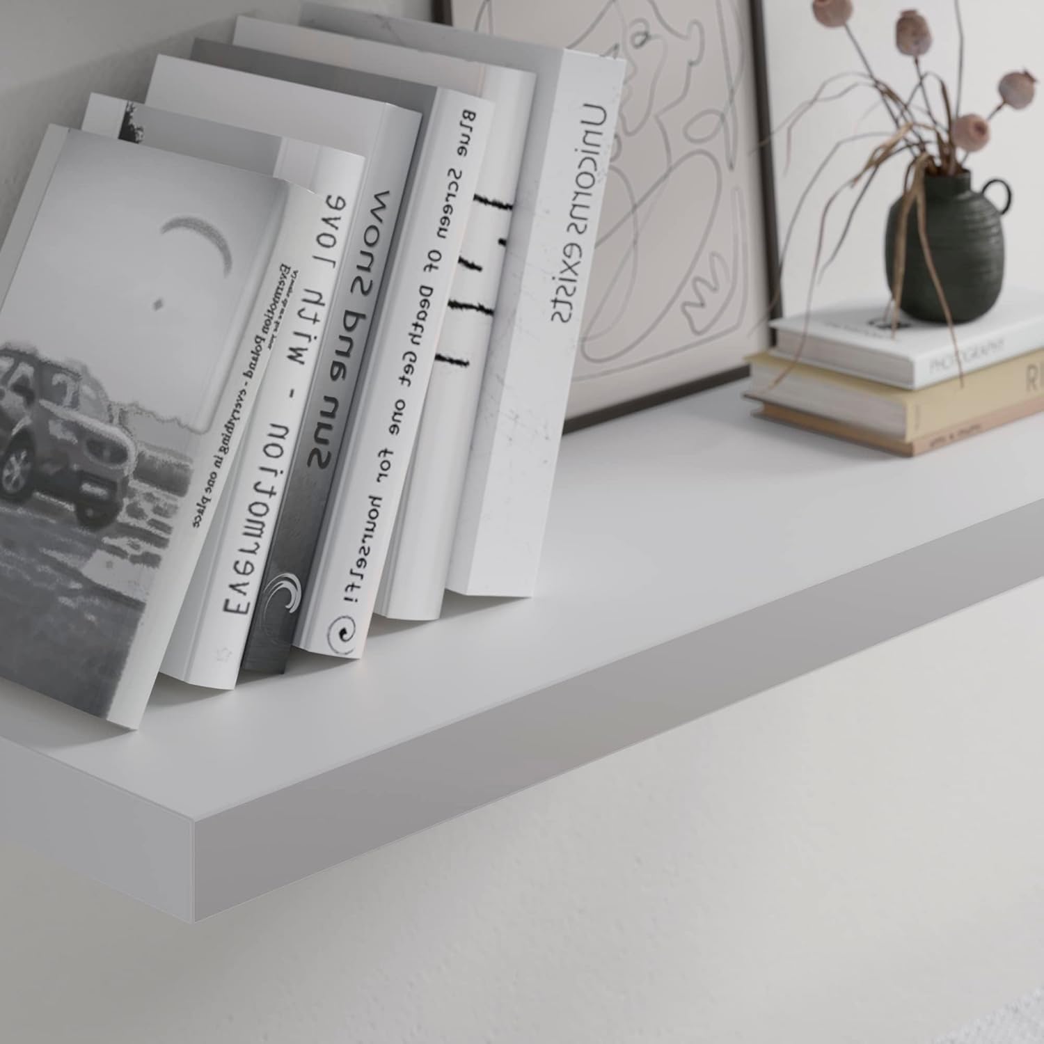 Floating Shelf, Set of 3 Wall Shelf, 24 in W x 12.75 in D x 2 in H Wooden Floating Wall Shelf with Invisible Brackets for Living Room/Bedroom/Bathroom/Kitchen Storage and Decor, White