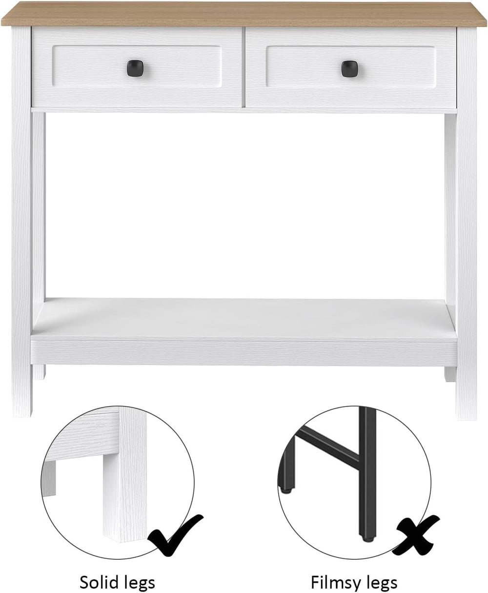 kinbor Entryway Table - White Console Table with 2 Drawers, Narrow Small Cons...