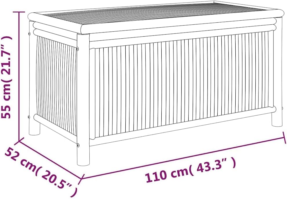 Bamboo Patio Storage Box 43.3x20.5x21.7 Inches | Durable Natural Material, Op...