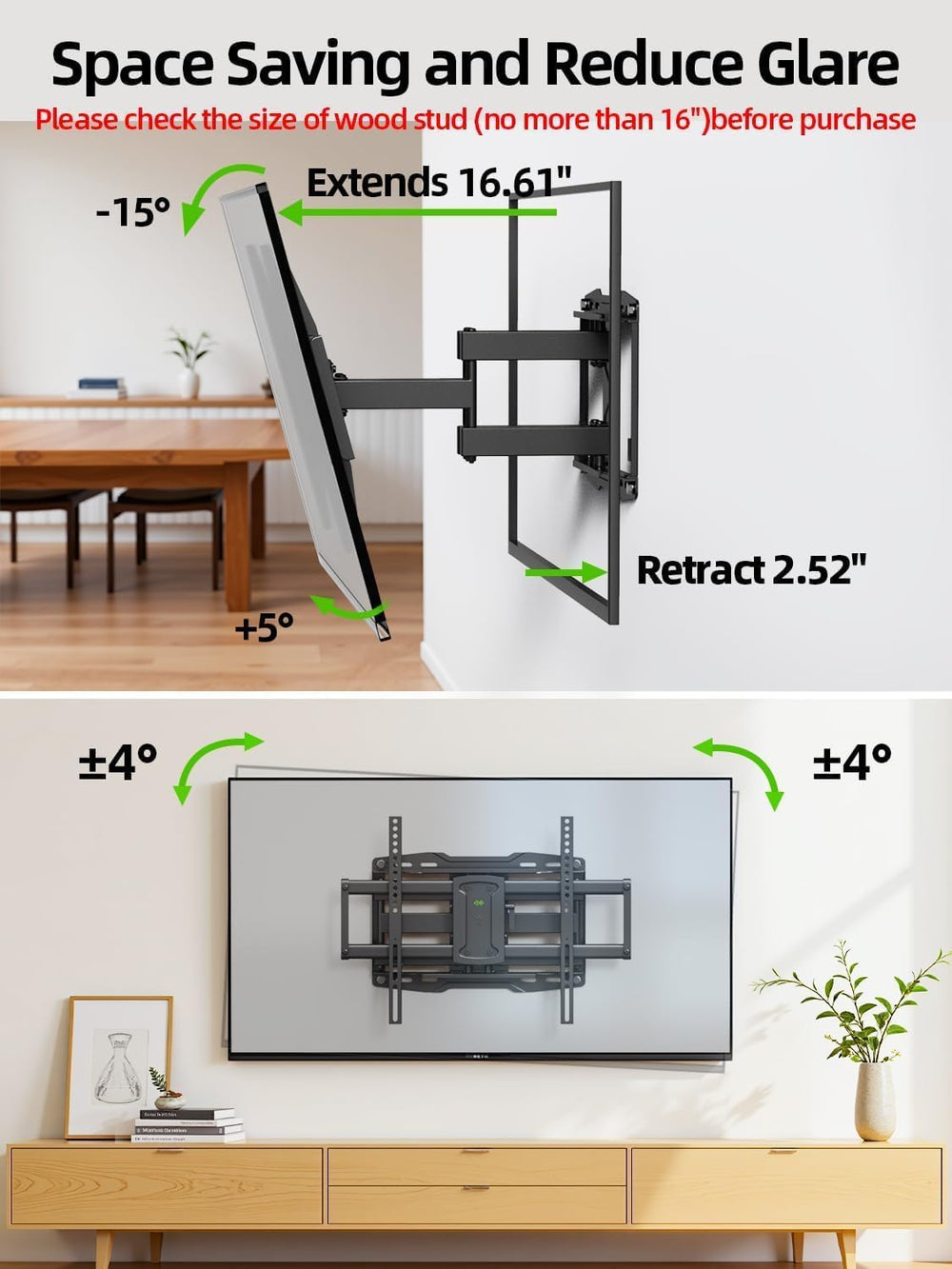 Full Motion TV Wall Mount for 42 55 65 75 85 86 inch, TV Mount Swivel and Til...