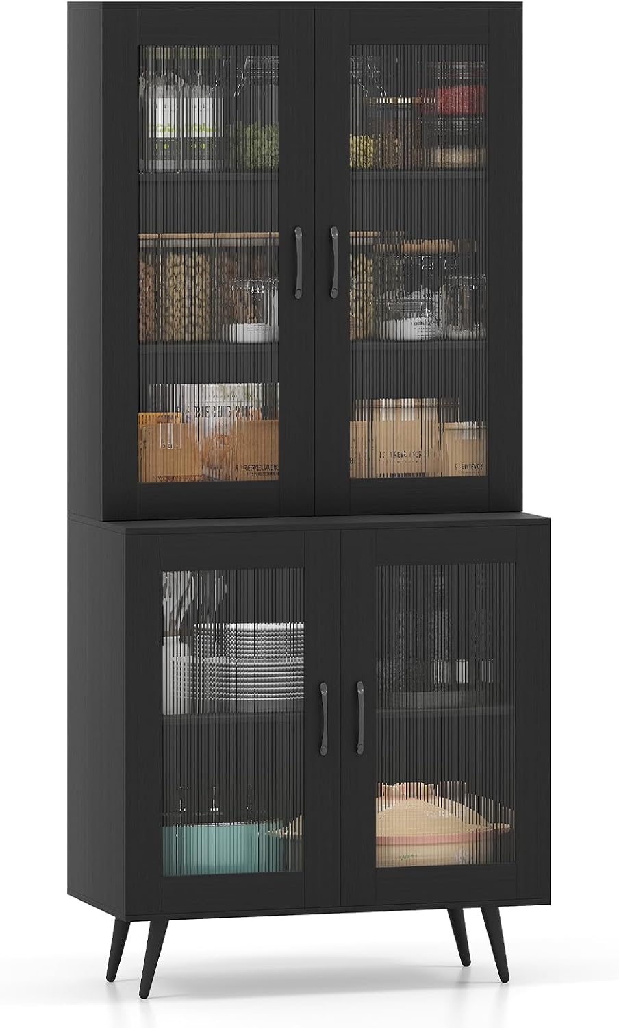 LOKO Kitchen Pantry Cabinet, Freestanding Storage Cupboard with Translucent F...