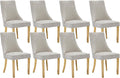 Dining Room Chairs Set of 8，Modern Channel Tufted Upholstered Dining Chairs with Golden Stainless Steel Legs, Comfortable Chenille Fabric Kitchen Chairs for Dining Room (Beige, 8pc)