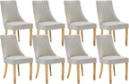 Dining Room Chairs Set of 8，Modern Channel Tufted Upholstered Dining Chairs with Golden Stainless Steel Legs, Comfortable Chenille Fabric Kitchen Chairs for Dining Room (Beige, 8pc)