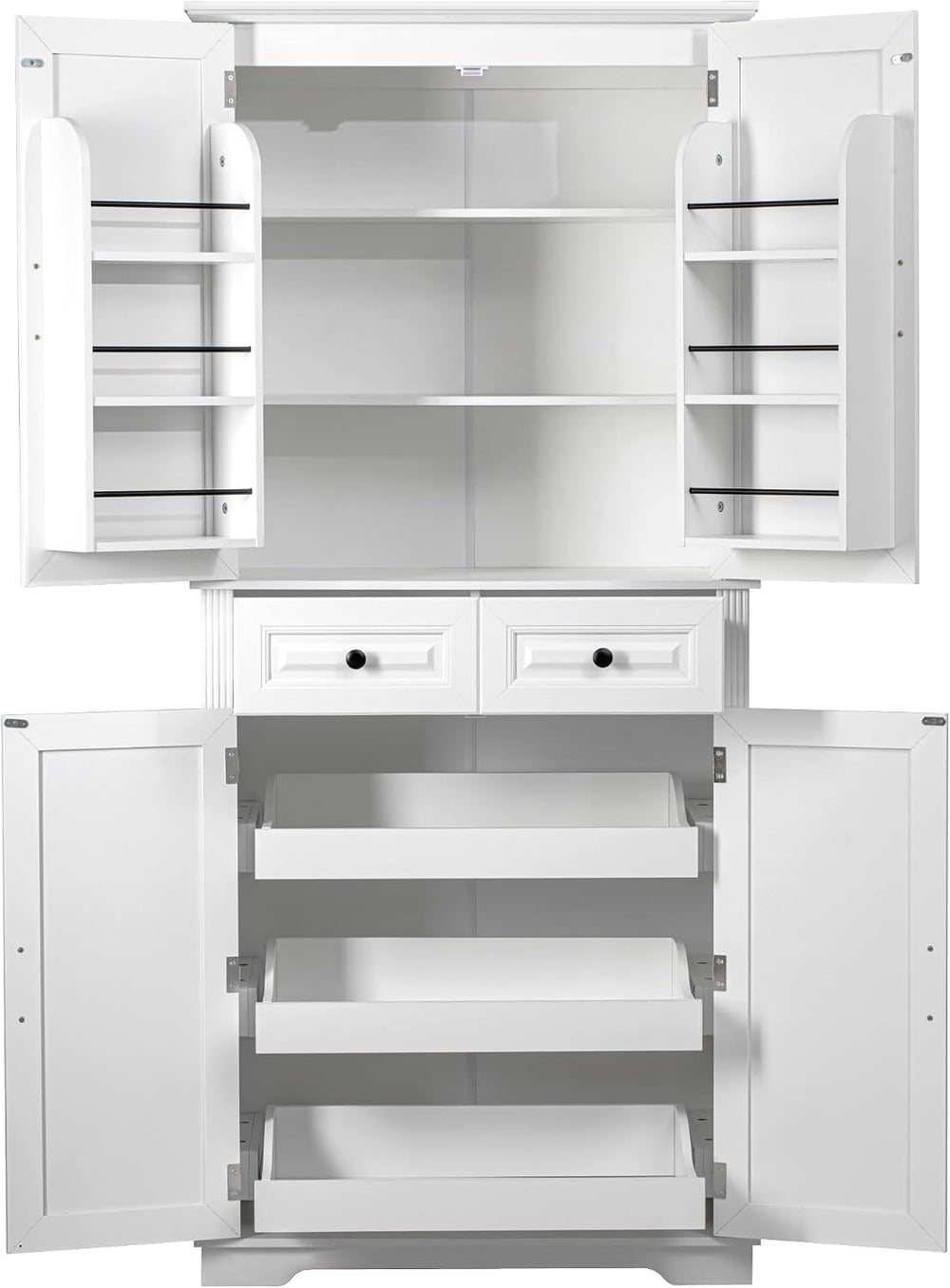 Kitchen Pantry with 3 Pull Out Cabinet Organizers, Farmhouse Freestanding Sto...